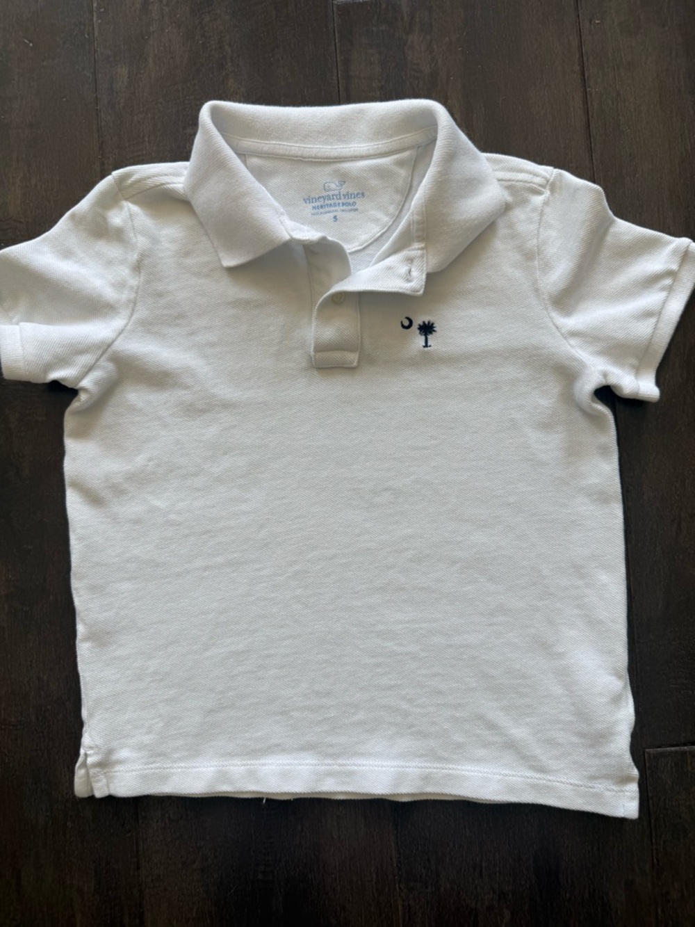 Vineyard Vines White Heritage Polo w Navy South Carolina State Logo Cotton Sz 5